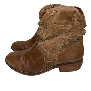 Taos Holy Cow Laser Cut Cognac Brown Leather Ankle Boots